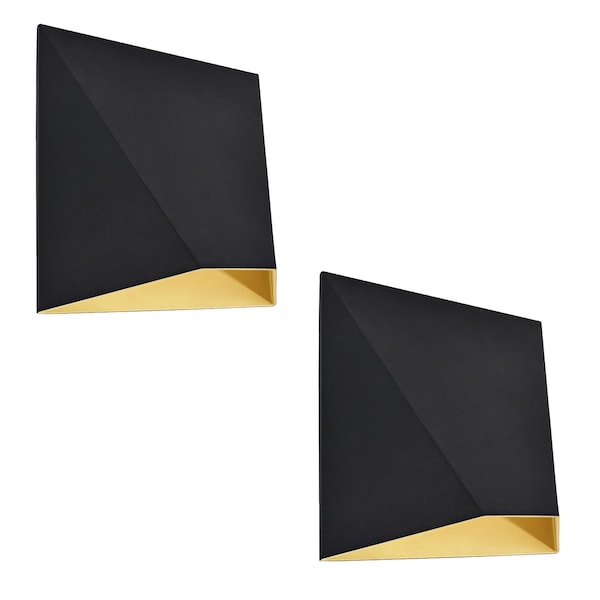 Luxrite Outdoor LED Black and Gold Wall Sconce 9W 3CCT 3000K-5000K 6 Inch Aluminum IP65 ETL Listed, 2PK LR40322-2PK - main